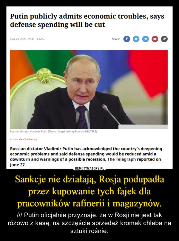 
    Sankcje nie działają, Rosja podupadła przez kupowanie tych fajek dla pracowników rafinerii i magazynów.