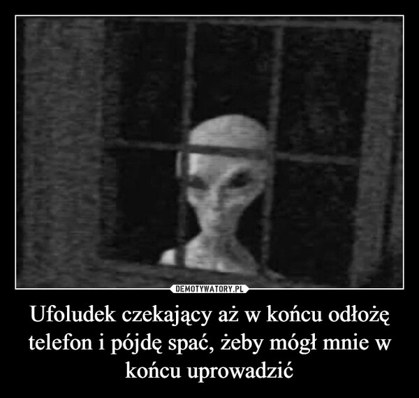 
    Ufoludek czekający aż w końcu odłożę telefon i pójdę spać, żeby mógł mnie w końcu uprowadzić