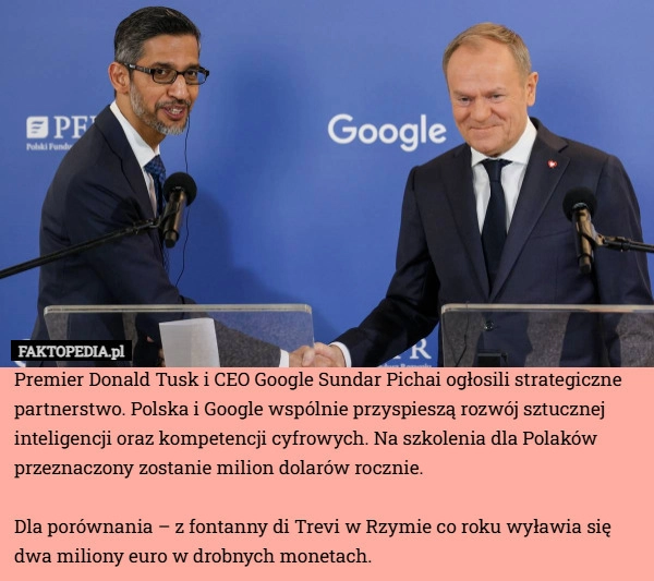 
    Premier Donald Tusk i CEO Google Sundar Pichai ogłosili strategiczne partnerstwo.