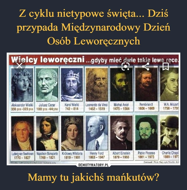 
    Z cyklu nietypowe święta... Dziś przypada Międzynarodowy Dzień Osób Leworęcznych Mamy tu jakichś mańkutów?