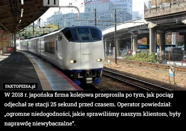 
    W 2018 r. japońska firma kolejowa przeprosiła po tym, jak pociąg odjechał