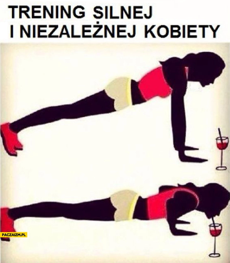 
    Trening silnej i niezależnej kobiety pompki wino drink