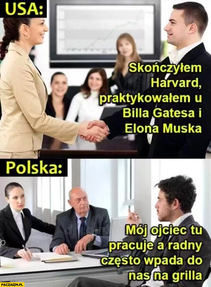 
    Rozmowa o pracę w USA vs w Polsce mój ojciec tu pracuje a radny często wpada do nas na grilla