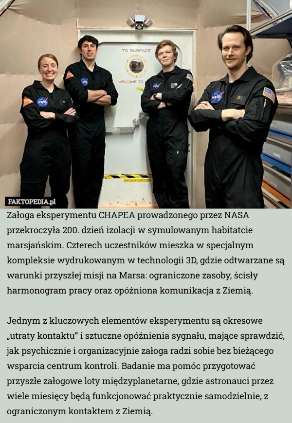 
    Załoga eksperymentu CHAPEA prowadzonego przez NASA przekroczyła 200. dzień