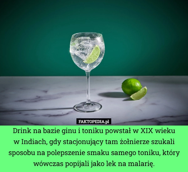 
    Drink na bazie ginu i toniku powstał w XIX wieku
w Indiach, gdy stacjonujący