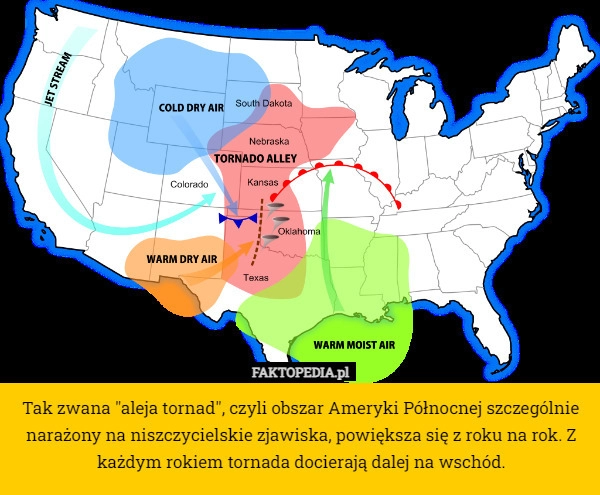 
    Tak zwana "aleja tornad", czyli obszar Ameryki Północnej szczególnie