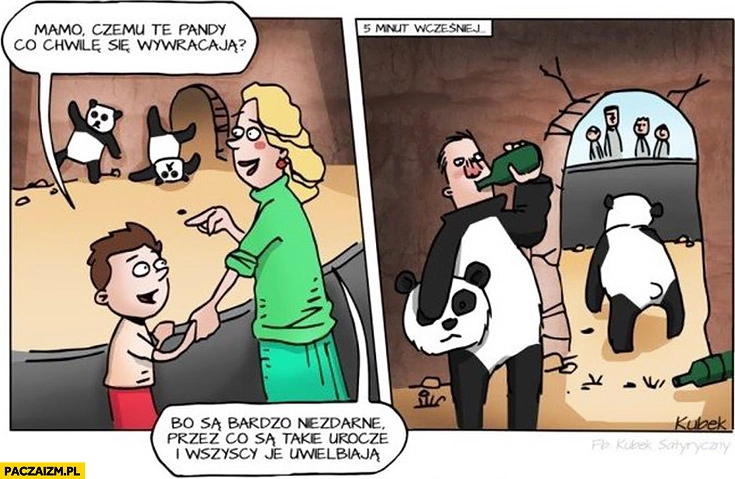 
    Mamo czemu te pandy co chwile się wywracają? Bo są niezdarne. Tak naprawdę pijane