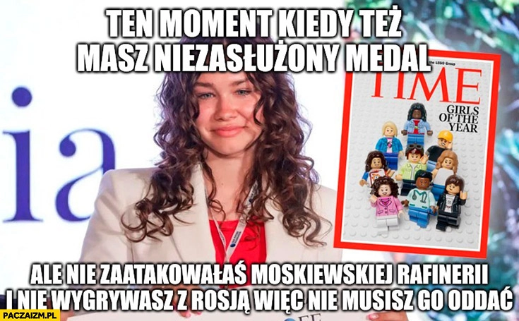 Kornelia Wieczorek ten moment kiedy też masz niezasłużony medal ale nie zaatakowałaś moskiewskiej rafinerii i nie wygrywasz z rosją wiec nie musisz go oddać