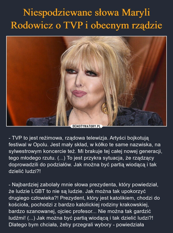 
    Niespodziewane słowa Maryli Rodowicz o TVP i obecnym rządzie 