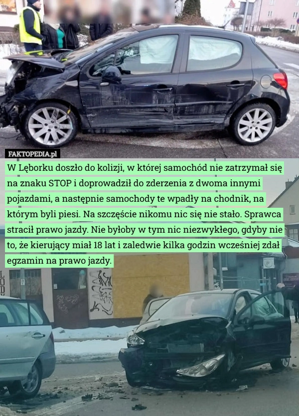 
    W Lęborku doszło do kolizji, w której samochód nie zatrzymał się na znaku
