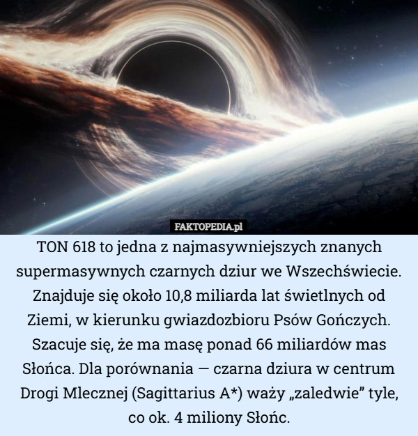 
    TON 618 to jedna z najmasywniejszych znanych supermasywnych czarnych dziur