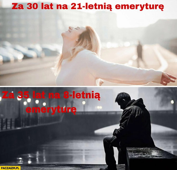 
    Kobieta za 30 lat na 21-letnią emeryturę vs facet za 35 lat na 8-letnia emeryturę