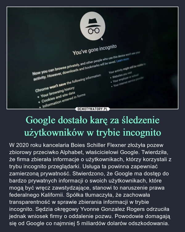 
    Google dostało karę za śledzenie użytkowników w trybie incognito