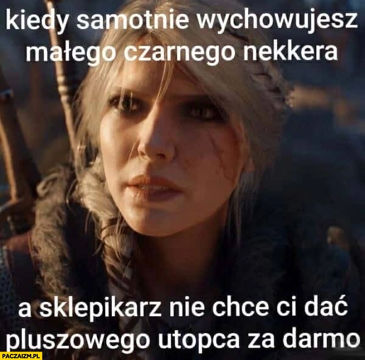 
    Ciri kiedy samotnie wychowujesz małego czarnego Nekera a sklepikarz nie chce ci dać pluszowego utopca za darmo