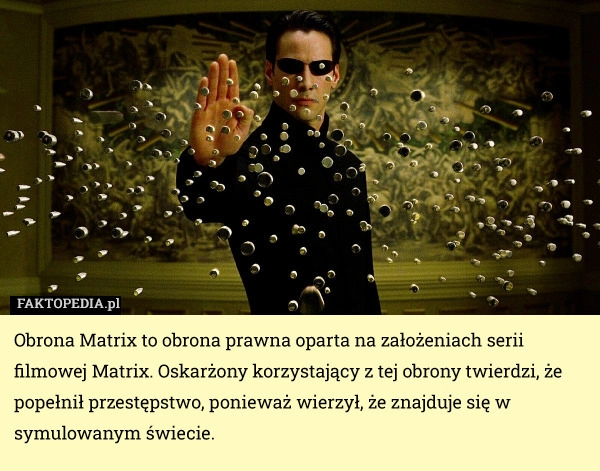 
    Obrona Matrix to obrona prawna oparta na założeniach serii filmowej Matrix.