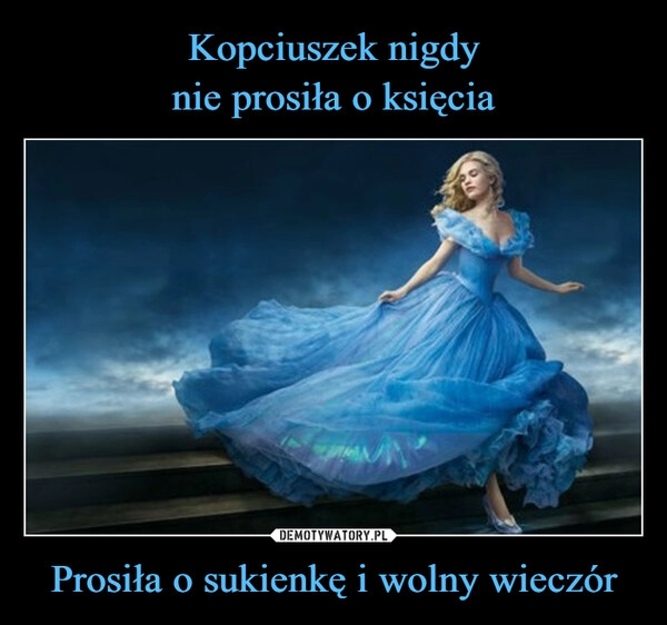 
    Kopciuszek nigdy
nie prosiła o księcia Prosiła o sukienkę i wolny wieczór