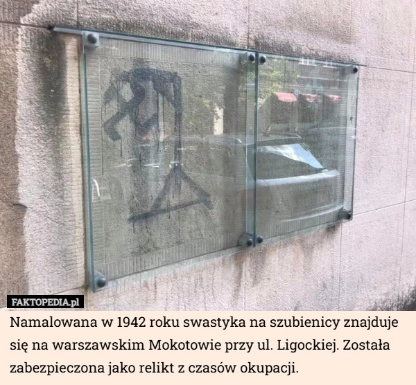 
    Namalowana w 1942 roku swastyka na szubienicy znajduje się na warszawskim