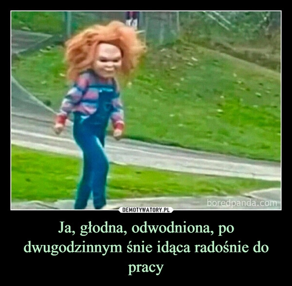 
    Ja, głodna, odwodniona, po dwugodzinnym śnie idąca radośnie do pracy