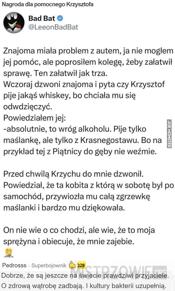 
    Nagroda dla pomocnego Krzysztofa