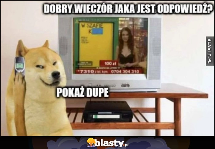 
    Dobry wieczór jaka jest odpowiedź, pokaż dupę pies pieseł doge dzwoni do programu teleturnieju