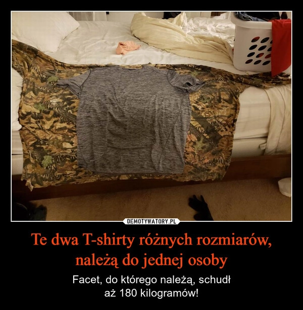 
    Te dwa T-shirty różnych rozmiarów, należą do jednej osoby