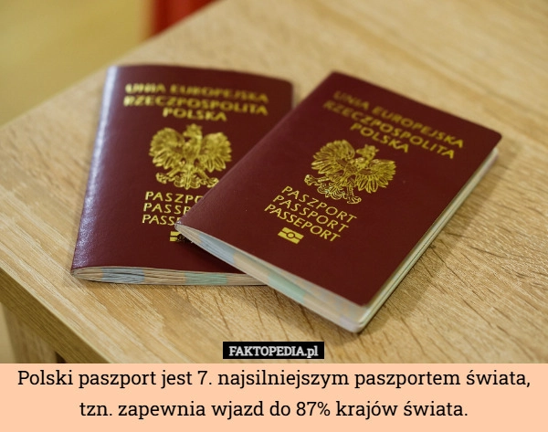 
    Polski paszport jest 7. najsilniejszym paszportem świata, tzn. zapewnia