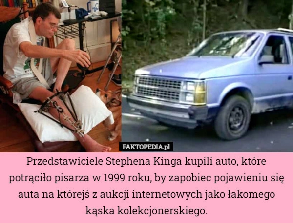 
    Przedstawiciele Stephena Kinga kupili auto, które potrąciło pisarza w 1999