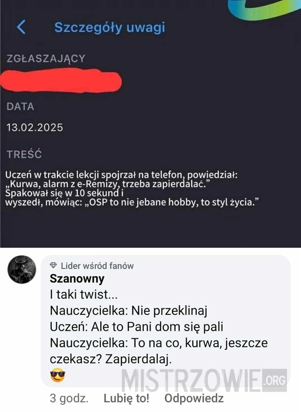 
    Uwaga w dzienniku