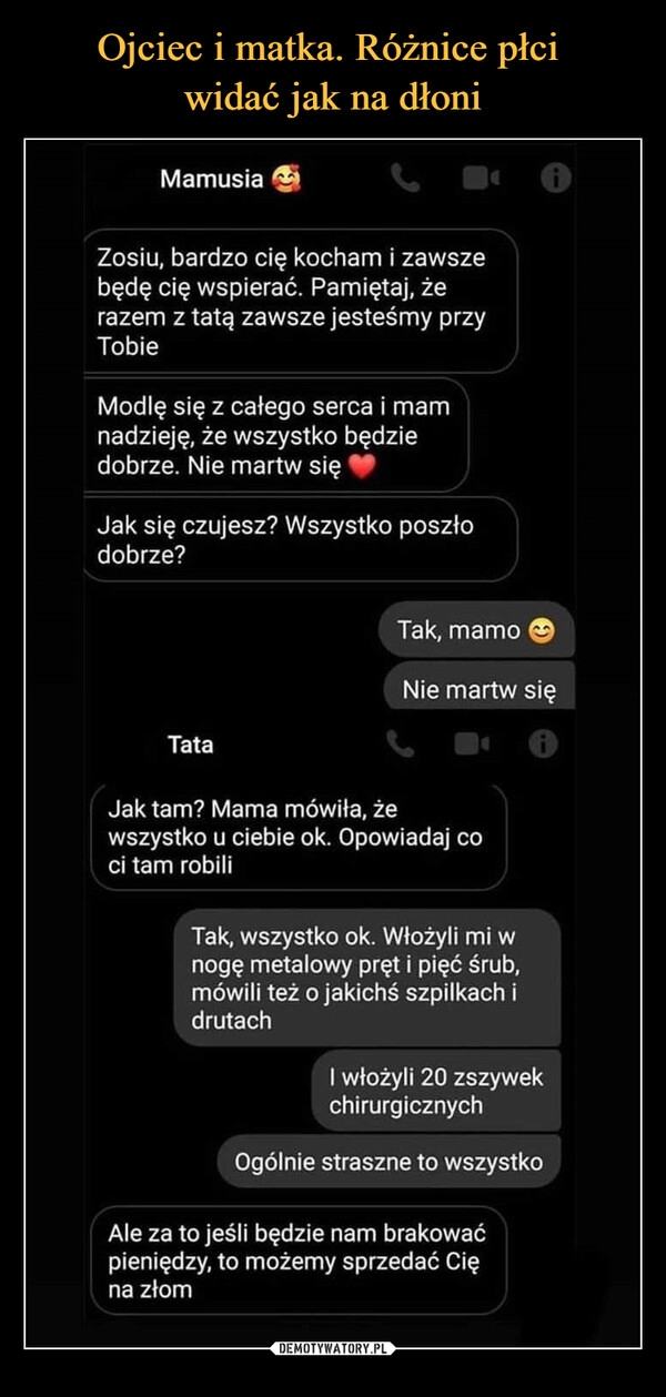 
    Ojciec i matka. Różnice płci 
widać jak na dłoni