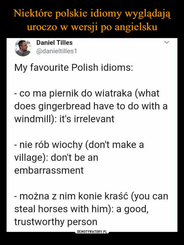 
    Niektóre polskie idiomy wyglądają uroczo w wersji po angielsku