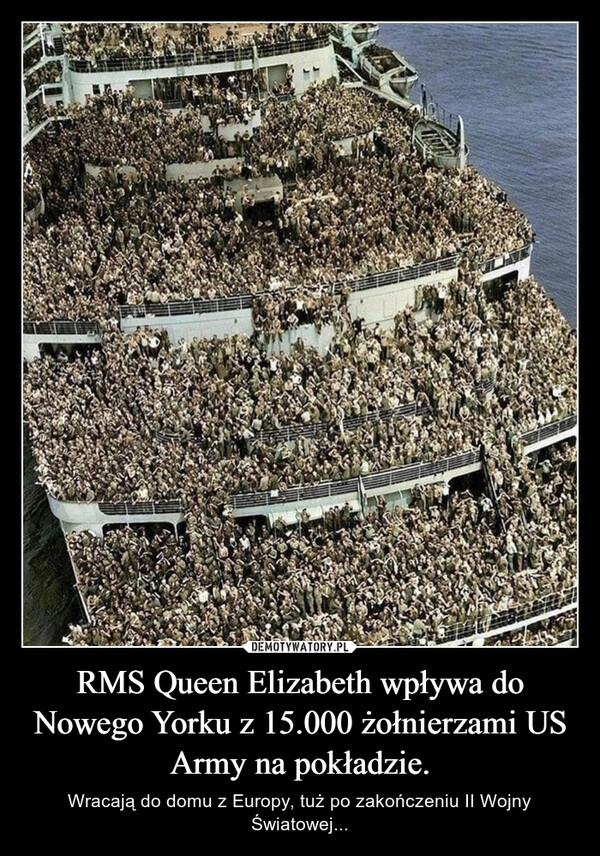 
    RMS Queen Elizabeth wpływa do Nowego Yorku z 15.000 żołnierzami US Army na pokładzie. 