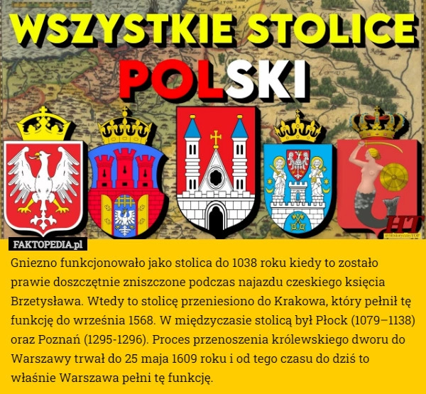 
    Gniezno funkcjonowało jako stolica do 1038 roku kiedy to zostało prawie