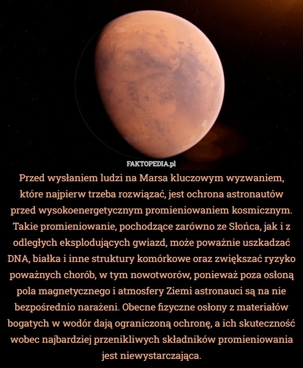 
    Przed wysłaniem ludzi na Marsa kluczowym wyzwaniem, które najpierw trzeba