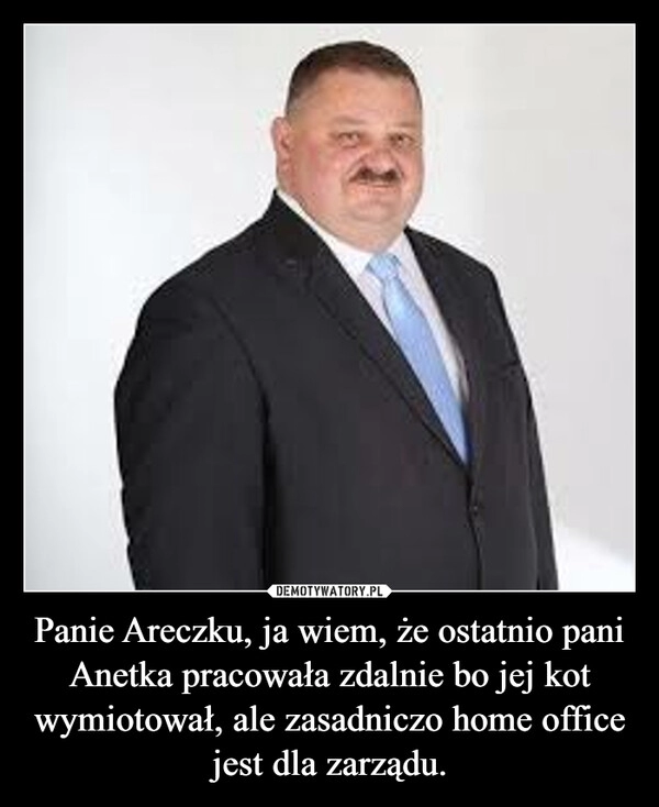 
    Panie Areczku, ja wiem, że ostatnio pani Anetka pracowała zdalnie bo jej kot wymiotował, ale zasadniczo home office jest dla zarządu.