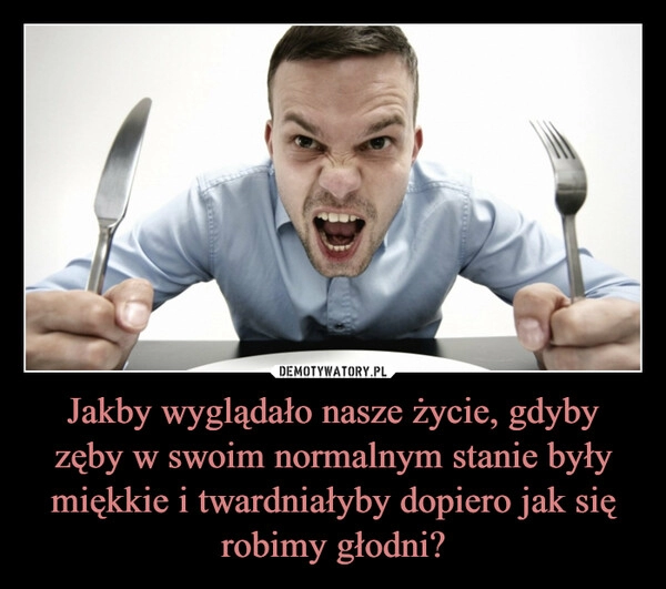 
    Jakby wyglądało nasze życie, gdyby zęby w swoim normalnym stanie były miękkie i twardniałyby dopiero jak się robimy głodni?