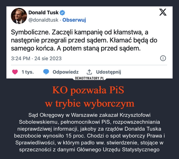 
    KO pozwała PiS 
w trybie wyborczym