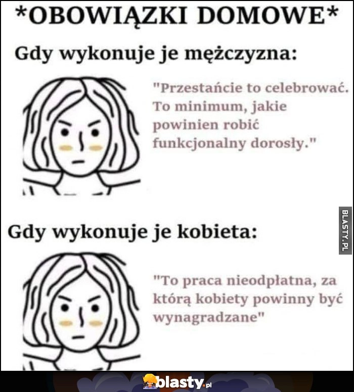 
    Obowiązki domowe: gdy wykonuje je mężczyzna vs kobieta