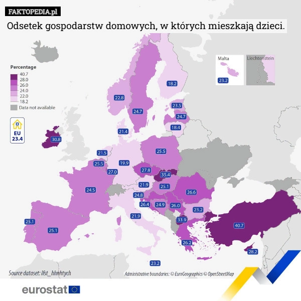 Odsetek gospodarstw domowych, w których mieszkają dzieci.