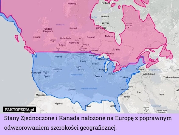 
    Stany Zjednoczone i Kanada nałożone na Europę z poprawnym odwzorowaniem