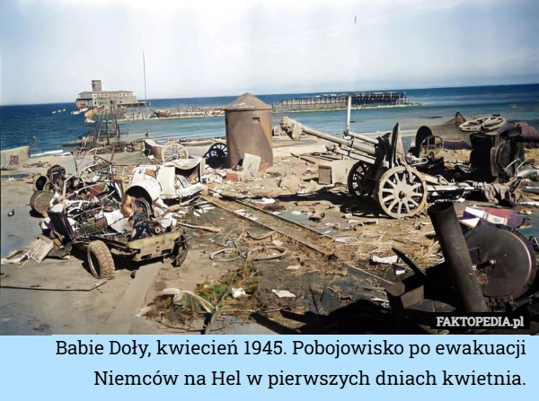 
    Babie Doły, kwiecień 1945. Pobojowisko po ewakuacji Niemców na Hel w pierwszych