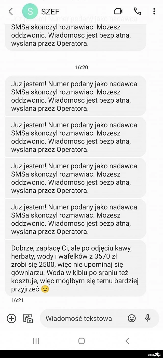 
    Szef w końcu odezwał się w związku z zaległą wypłatą