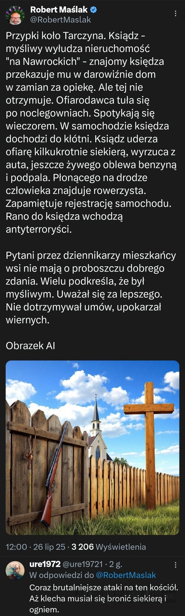 
    Ksiądz z siekierą i benzyną