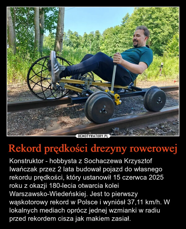 
    Rekord prędkości drezyny rowerowej