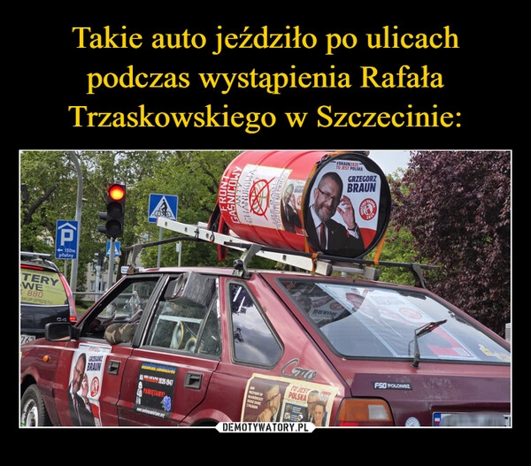 
    Takie auto jeździło po ulicach podczas wystąpienia Rafała Trzaskowskiego w Szczecinie: