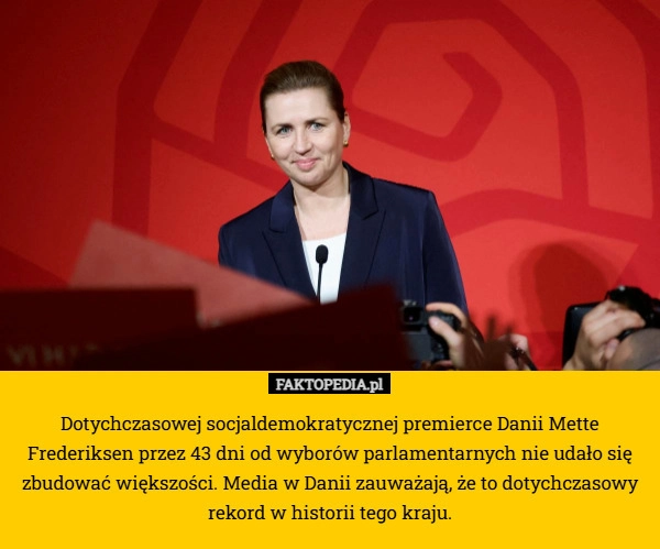 
    Dotychczasowej socjaldemokratycznej premierce Danii Mette Frederiksen przez