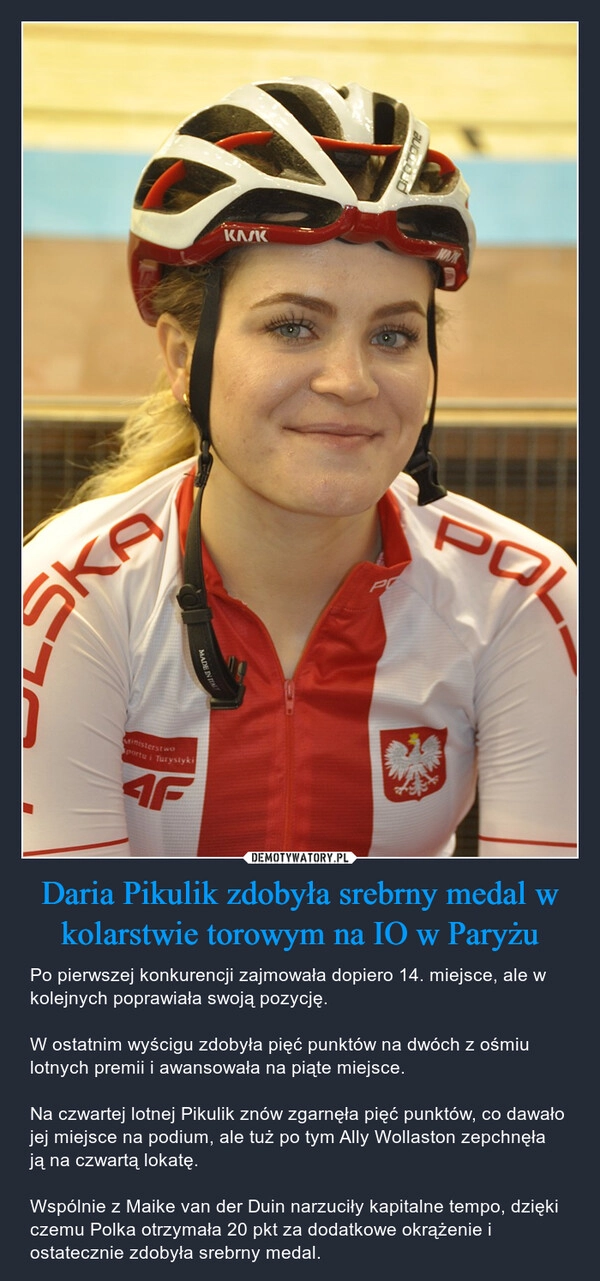 
    Daria Pikulik zdobyła srebrny medal w kolarstwie torowym na IO w Paryżu