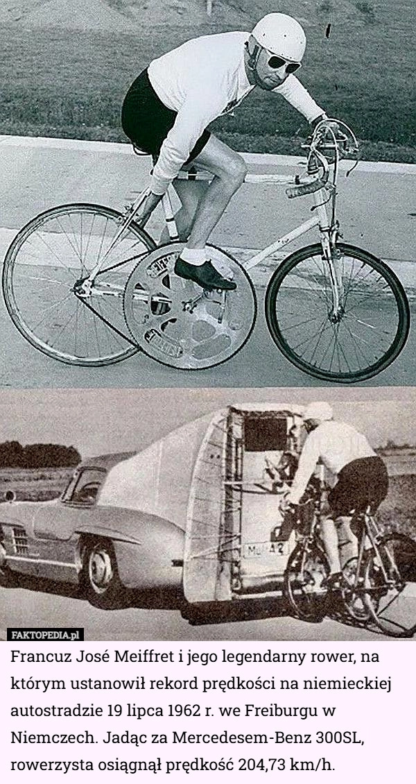 
    Francuz José Meiffret i jego legendarny rower, na którym ustanowił rekord...