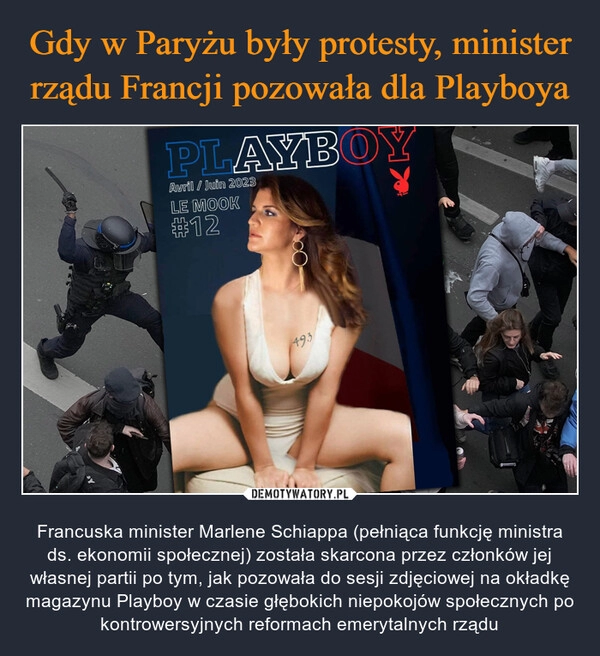 
    Gdy w Paryżu były protesty, minister rządu Francji pozowała dla Playboya