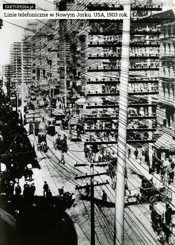 
    Linie telefoniczne w Nowym Jorku. USA, 1903 rok.