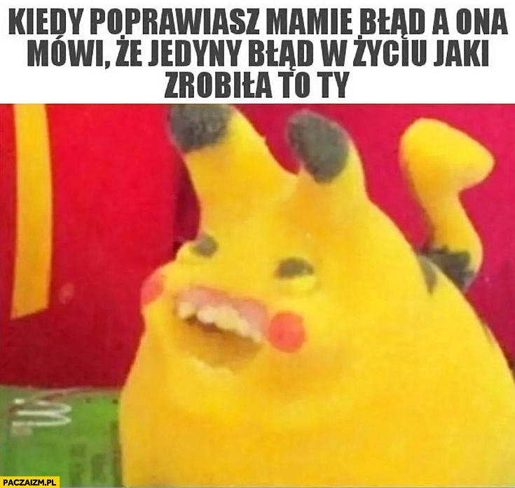 Kiedy poprawiasz mamie błąd a ona mówi, że jedyny błąd w życiu jaki zrobiła to Ty Pokemon Pikachu